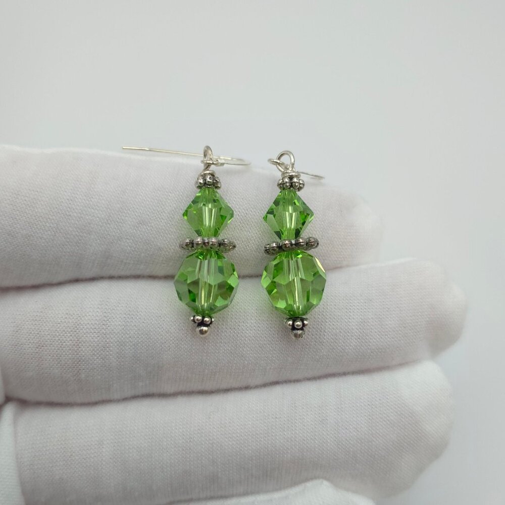 925 Sterling Silver Bright Green Crystal Earrings